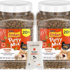 Aurora Pet Bundle (2) 20 oz Friskies Party Mix Original Crunch Chicken Cat Treats with AuroraPet Wipes