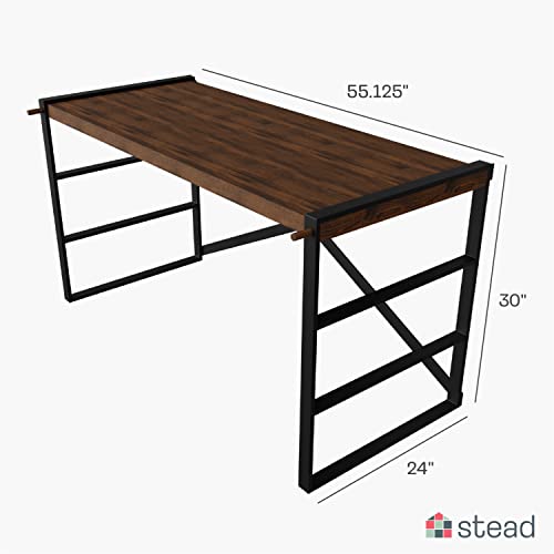 Stead Industrial Computer Desk 2023 Collection - 55” Wooden Desk - Great for Offices, Living Rooms, and Bedrooms - Modern Home Decor - Office Furniture (Walnut)