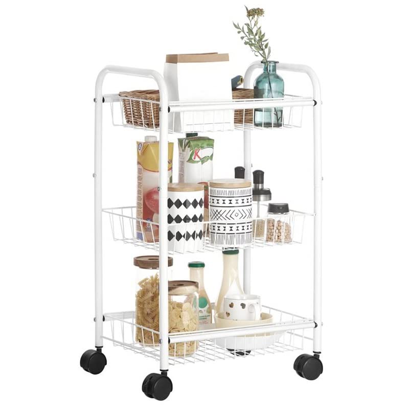 YXBDN 3 Tier Kitchen Trolley on Wheels with Handle Trolley for Kitchen Bathroom Cabinet White Black (Color : E, Size : 28.3cm*16.5cm)