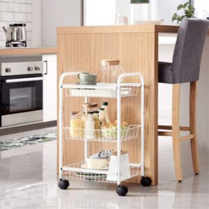 YXBDN 3 Tier Kitchen Trolley on Wheels with Handle Trolley for Kitchen Bathroom Cabinet White Black (Color : E, Size : 28.3cm*16.5cm)