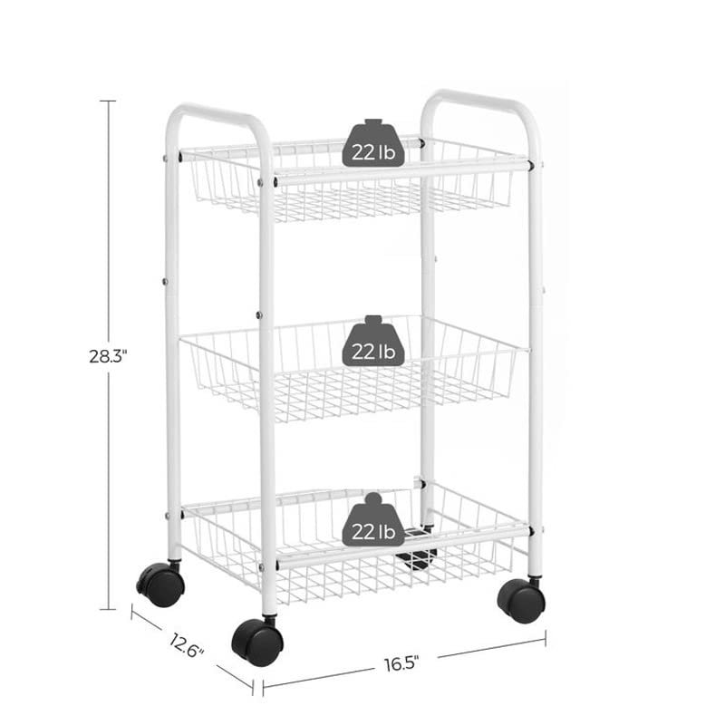 YXBDN 3 Tier Kitchen Trolley on Wheels with Handle Trolley for Kitchen Bathroom Cabinet White Black (Color : E, Size : 28.3cm*16.5cm)