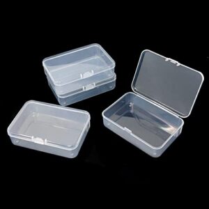 yueton 4pcs 3.7" x2.6" x1" rectangle clear small plastic box, mini plastic storage containers box, small organizer case with hinged lid - for business cards, credit cards, jewelry accessories, crafts, screws, batteries, etc