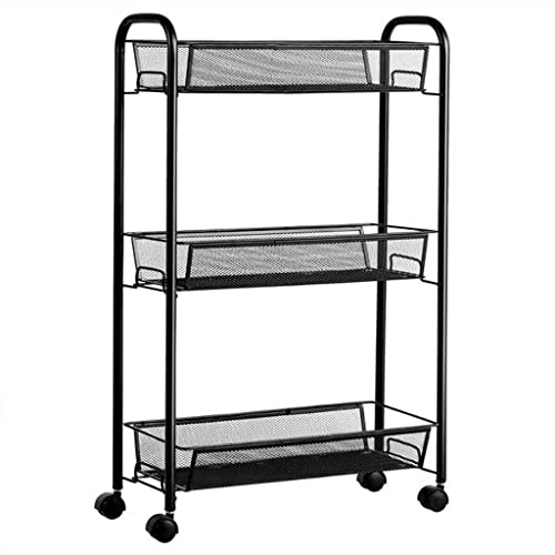 YXBDN Trolley Rack Movable 3-Tier Floor-Standing Vegetable Basket Rack with Wheels