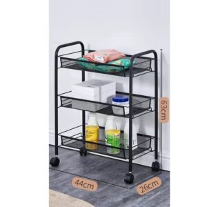 YXBDN Trolley Rack Movable 3-Tier Floor-Standing Vegetable Basket Rack with Wheels