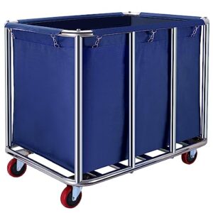 commercial laundry cart with wheels,400l large laundry basket with wheels,laundry hamper on wheels heavy duty with steel frame and waterproof oxford cloth, 330lbs load (blue)