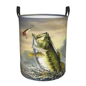 duwrap laundry hamper large fish bass jumping out water laundry basket bag with lid large collapsible laundry cloth washing bin household organizer bags toy storage baskets for bedroom closet