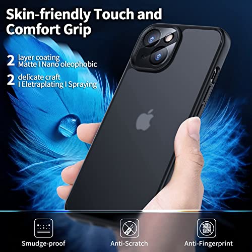 IKOOKEG [6 in 1 Design for iPhone 14 case with 2Pack [Screen Protector Tempered Glass + Camera Lens Protector ][Military Grade Protection] Matte Back Soft Bumper case for iPhone 14 6.1 inch Black