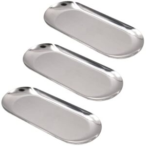 stainless steel towel tray 3 pack silver tray storage tray multipurpose decorative trays serving tray for trinket jewelry dish tea fruit bathroom storage organizer oval, silver (8.7 x 3.5 inch)