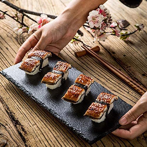 Luxury Slate Plates 2pc Natural Stone Rock Black Cutting Board Cheese Board, Charcuterie Boards for Cheese, Sushi mat, Pastry, bread, Snack board and Meat Set (15.7inx5in)