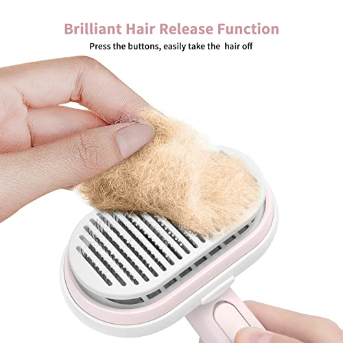 Cat Brushes for Indoor Cats, 2 in 1 Self Cleaning Slicker Brush for Shedding Long Short Haired Dogs, Cat Grooming Brush with Massage, Removes Mats, Tangles, Loose Fur Hair for Large Small Pets, Pink