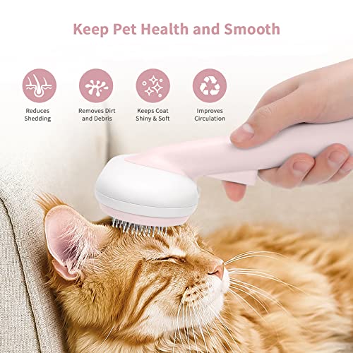 Cat Brushes for Indoor Cats, 2 in 1 Self Cleaning Slicker Brush for Shedding Long Short Haired Dogs, Cat Grooming Brush with Massage, Removes Mats, Tangles, Loose Fur Hair for Large Small Pets, Pink