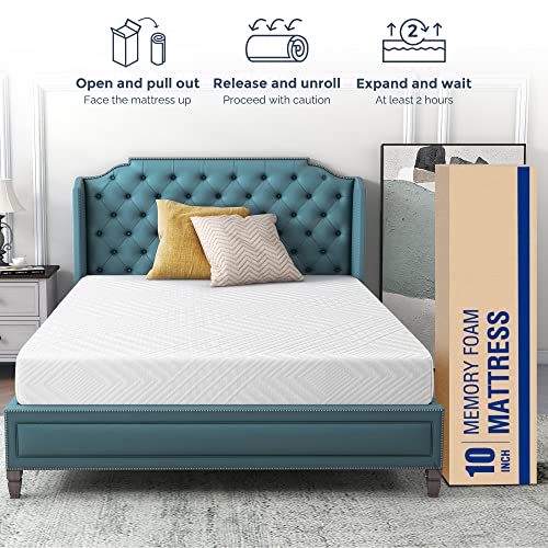 IULULU 8 Inch Queen Size Memory Foam Mattress, Bed in a Box Green Tea Gel Infused Mattresses, Breathable Removable Quilted Cover, Medium Feeling, White