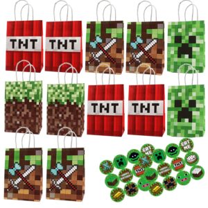 48pc the new pixel party gift bags,gift bags party supplies for kids cute marioo themed party, birthday decoration gift bags well for girls or boys