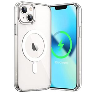 jetech magnetic case for iphone 13 mini 5.4-inch compatible with magsafe wireless charging, shockproof phone bumper cover, anti-scratch clear back (clear)