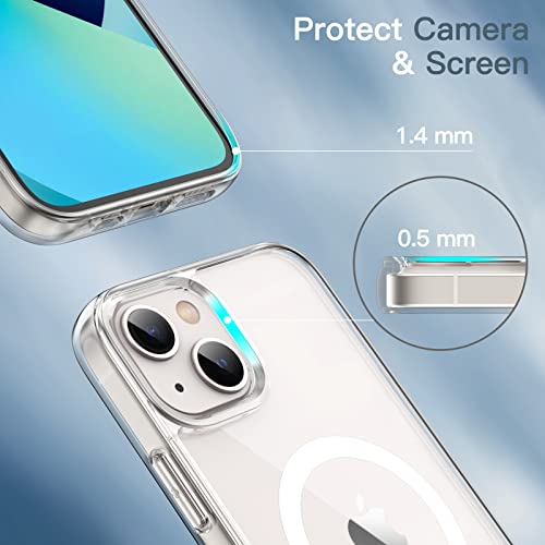JETech Magnetic Case for iPhone 13 Mini 5.4-Inch Compatible with MagSafe Wireless Charging, Shockproof Phone Bumper Cover, Anti-Scratch Clear Back (Clear)