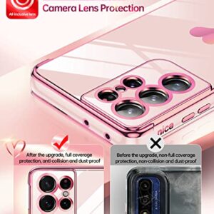 LeYi for S21 Ultra Case: with Full Camera Protection, Love Heart Plating Girly Women Cute Luxury Soft TPU Case for Samsung S21 Ultra, Pink