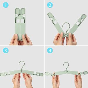 Foldable Travel Hanger Pants Hangers Lightweight and Durable Non-deformable Plastic Cloths Hanger Fits All Clothes and Socks Towel Can Be Folded Down for Easy Storage (Green)