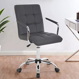 Mid-Back Desk Chair 360° Swivel Office Chair White, Study Chair with Armrest & Wheels, Modern Home Computer Chair, Soft Leather Conference Room Chair, Executive Home Office Chair (Grey, Standard)