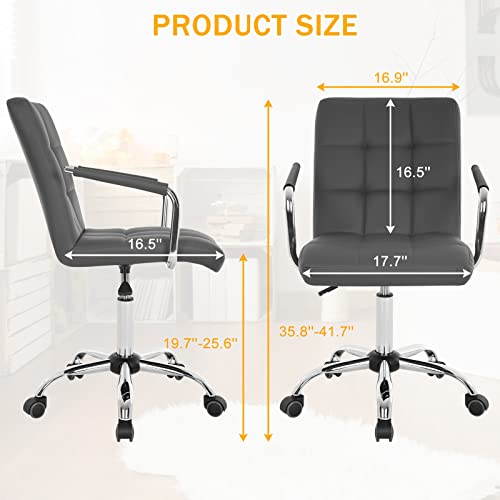 Mid-Back Desk Chair 360° Swivel Office Chair White, Study Chair with Armrest & Wheels, Modern Home Computer Chair, Soft Leather Conference Room Chair, Executive Home Office Chair (Grey, Standard)