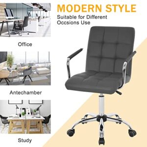 Mid-Back Desk Chair 360° Swivel Office Chair White, Study Chair with Armrest & Wheels, Modern Home Computer Chair, Soft Leather Conference Room Chair, Executive Home Office Chair (Grey, Standard)