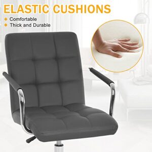 Mid-Back Desk Chair 360° Swivel Office Chair White, Study Chair with Armrest & Wheels, Modern Home Computer Chair, Soft Leather Conference Room Chair, Executive Home Office Chair (Grey, Standard)