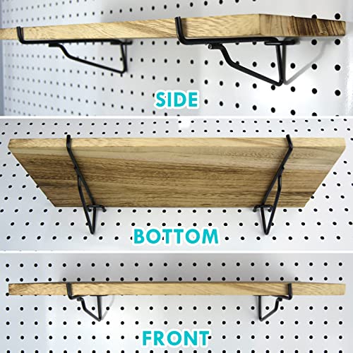 2 Pack Wooden Shallow Shelves, 16.5" x 6" Pegboard Shelf, 1/4 inch Peg Board Organizer Accessories, Display and Storage Shelving Rack for Garage Workbench Art Craft Room Office Hobby Space Workshop