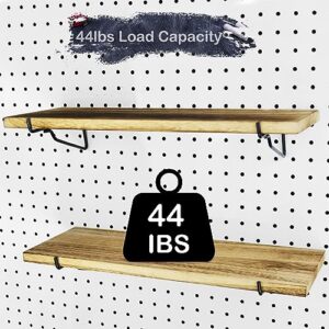 2 Pack Wooden Shallow Shelves, 16.5" x 6" Pegboard Shelf, 1/4 inch Peg Board Organizer Accessories, Display and Storage Shelving Rack for Garage Workbench Art Craft Room Office Hobby Space Workshop