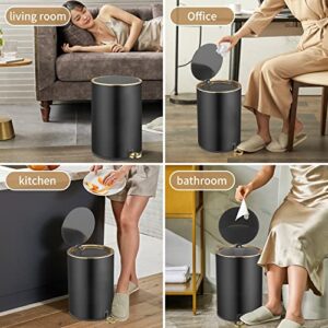 Trash Can with Lid, 8L/2Gallon Bathroom Garbage Can with Foot Pedal, Stainless Steel Step Trash Bin for Bedroom, Toilet, Kitchen, Round Waste Basket with Soft Close Lid for Office, Metal Garbage Bin(Black)