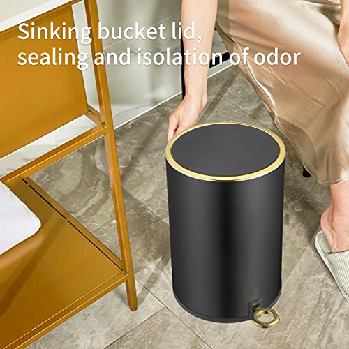 Trash Can with Lid, 8L/2Gallon Bathroom Garbage Can with Foot Pedal, Stainless Steel Step Trash Bin for Bedroom, Toilet, Kitchen, Round Waste Basket with Soft Close Lid for Office, Metal Garbage Bin(Black)