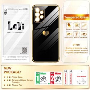 LeYi for Galaxy A23 5G Phone Case: with Screen Protector [2 Pcs]+ Full Camera Protection, Love Heart Plating Girly Women Cute Luxury Soft TPU Case for Samsung A23 5G, Black