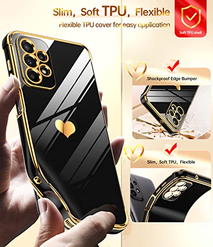 LeYi for Galaxy A23 5G Phone Case: with Screen Protector [2 Pcs]+ Full Camera Protection, Love Heart Plating Girly Women Cute Luxury Soft TPU Case for Samsung A23 5G, Black