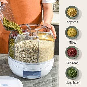 VIKKSAER Rotating Grain Dispenser, 6 Grid Rotating Food Dispenser With Button Moisture Resistant Household, Cereal Containers For All Beans, Barley, Millet (8.2Qt)