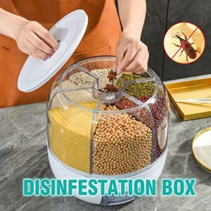 VIKKSAER Rotating Grain Dispenser, 6 Grid Rotating Food Dispenser With Button Moisture Resistant Household, Cereal Containers For All Beans, Barley, Millet (8.2Qt)