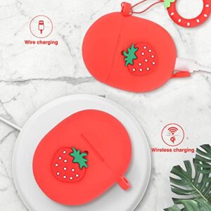 Newseego Compatible Google Pixel Buds Pro(2022) Case, Cute 3D Funny Protective Cover Soft Silicone Cartoon Anti-Lost Shockproof Case with Ring Keychain Design Support Wireless Charging-Red Strawberry