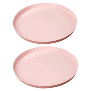 2 pack round plastic serving tray platter, 13 inch lightweight wheat straw food tray, tea tray for party, reusable restaurant fast food holder for cup cake snack fruits (pink)