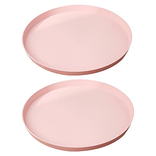 2 Pack Round Plastic Serving Tray Platter, 13 Inch Lightweight Wheat Straw Food Tray, Tea Tray for Party, Reusable Restaurant Fast Food Holder for Cup Cake Snack Fruits (Pink)