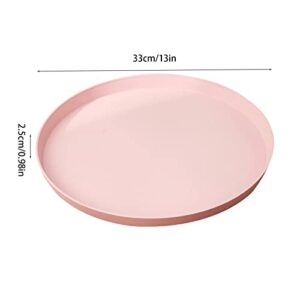 2 Pack Round Plastic Serving Tray Platter, 13 Inch Lightweight Wheat Straw Food Tray, Tea Tray for Party, Reusable Restaurant Fast Food Holder for Cup Cake Snack Fruits (Pink)