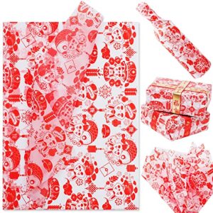 kavoc 100 sheets red rabbit tissue bulk, cute rabbit fu character tissue for chinese new year gift wrapping, traditional art paper cutting for 2023 spring festival decor, 20 x 14in