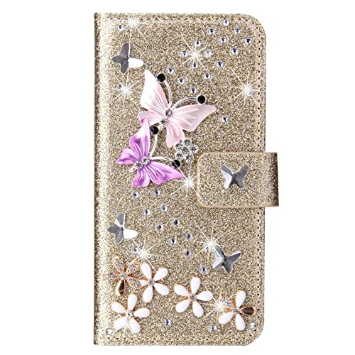 Losin Compatible with iPhone 14 Pro Max Wallet Case with Card Slots Luxury 3D Bling Glitter Diamond Rhinestones Butterfly Flowers Design for Women Girls Sparkle Shiny PU Leather Stand Kickstand Cover