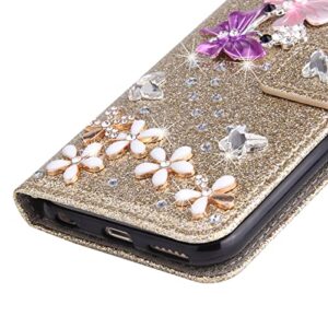 Losin Compatible with iPhone 14 Pro Max Wallet Case with Card Slots Luxury 3D Bling Glitter Diamond Rhinestones Butterfly Flowers Design for Women Girls Sparkle Shiny PU Leather Stand Kickstand Cover