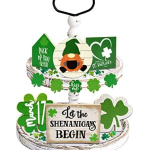 11 Pieces St. Patrick's Day Tiered Tray Decor Shamrock Wooden Signs St. Patrick's Day Freestanding Table Decorations for St. Patrick's Day Table Home Kitchen Bar Decoration Party Decorations
