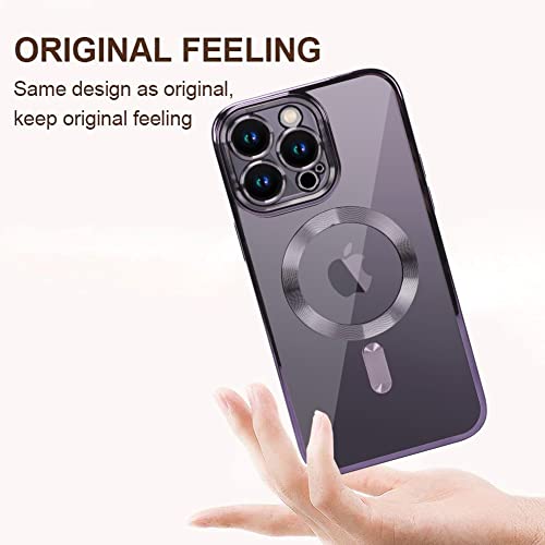 ZIYE Magnetic Case for iPhone 14 Pro Max Case [Compatible with MagSafe] Camera Lens Protector Plating Luxury Cover for Women Men Clear Soft TPU Shockproof Protective Phone Case - Purple