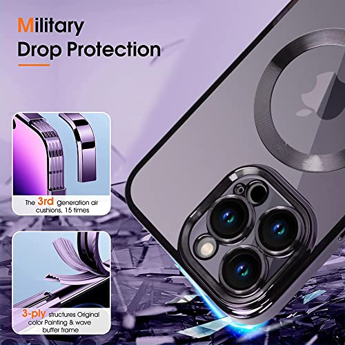 ZIYE Magnetic Case for iPhone 14 Pro Max Case [Compatible with MagSafe] Camera Lens Protector Plating Luxury Cover for Women Men Clear Soft TPU Shockproof Protective Phone Case - Purple