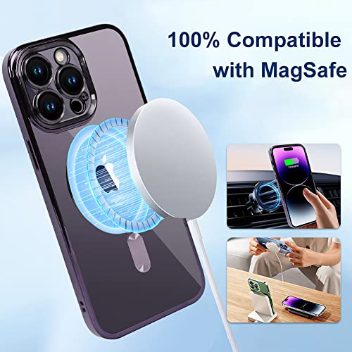 ZIYE Magnetic Case for iPhone 14 Pro Max Case [Compatible with MagSafe] Camera Lens Protector Plating Luxury Cover for Women Men Clear Soft TPU Shockproof Protective Phone Case - Purple