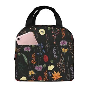 midnight dark wild forest nature floral reusable insulated lunch bag for women men waterproof tote lunch box thermal cooler lunch tote bag for work office travel picnic