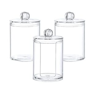 akoslale 3 pack qtip holder,bathroom organizers,apothecary jars, cotton swab/round/ball holders with lids,acrylic organizers and storage,makeup holders and organizers