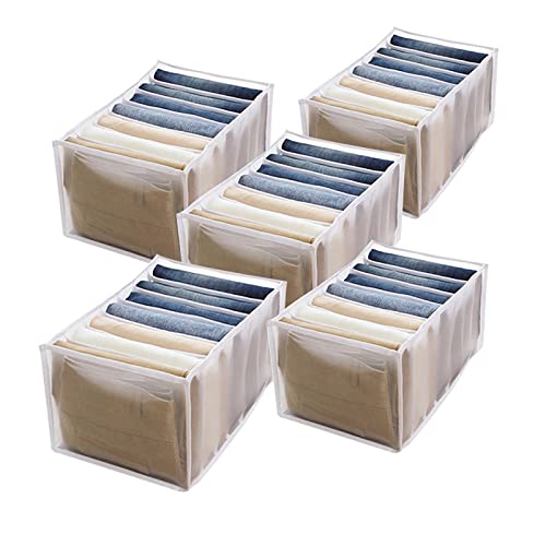 5 PCS Jeans Wardrobe Clothes Organizer Pants Storage for Closet Drawer Best Folded Clothes Storage Containers Organization Storage Box for T-Shirt Jean Home Sorting Divider Box (Thickness Upgrade)