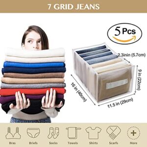 5 PCS Jeans Wardrobe Clothes Organizer Pants Storage for Closet Drawer Best Folded Clothes Storage Containers Organization Storage Box for T-Shirt Jean Home Sorting Divider Box (Thickness Upgrade)