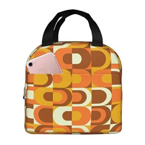 70s Pattern Retro Inustrial In Orange And Brown Tones Reusable Insulated Lunch Bag For Women Men Waterproof Tote Lunch Box Thermal Cooler Lunch Tote Bag For Work Office Travel Picnic