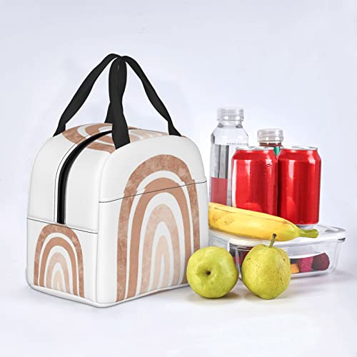 Neutral Boho Rainbow Reusable Insulated Lunch Bag For Women Men Waterproof Tote Lunch Box Thermal Cooler Lunch Tote Bag For Work Office Travel Picnic